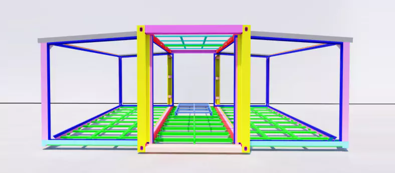 Estructura de acero de una casa contenedor expandible de 30 pies con diseño de alta resistencia.
