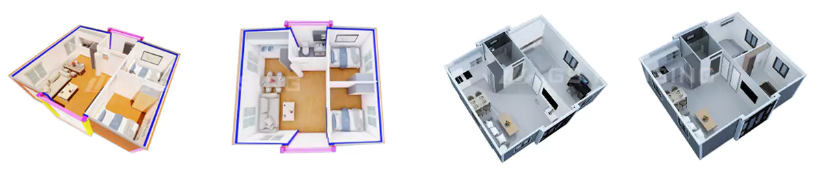Casa contenedor expandible lista para el transporte Casa contenedor plegable de 20 pies totalmente desplegada, que muestra una solución de vivienda modular.