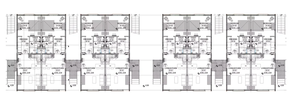 Diagrama de estructura de casa contenedor tipo A de montaje plano con armazón de acero modular