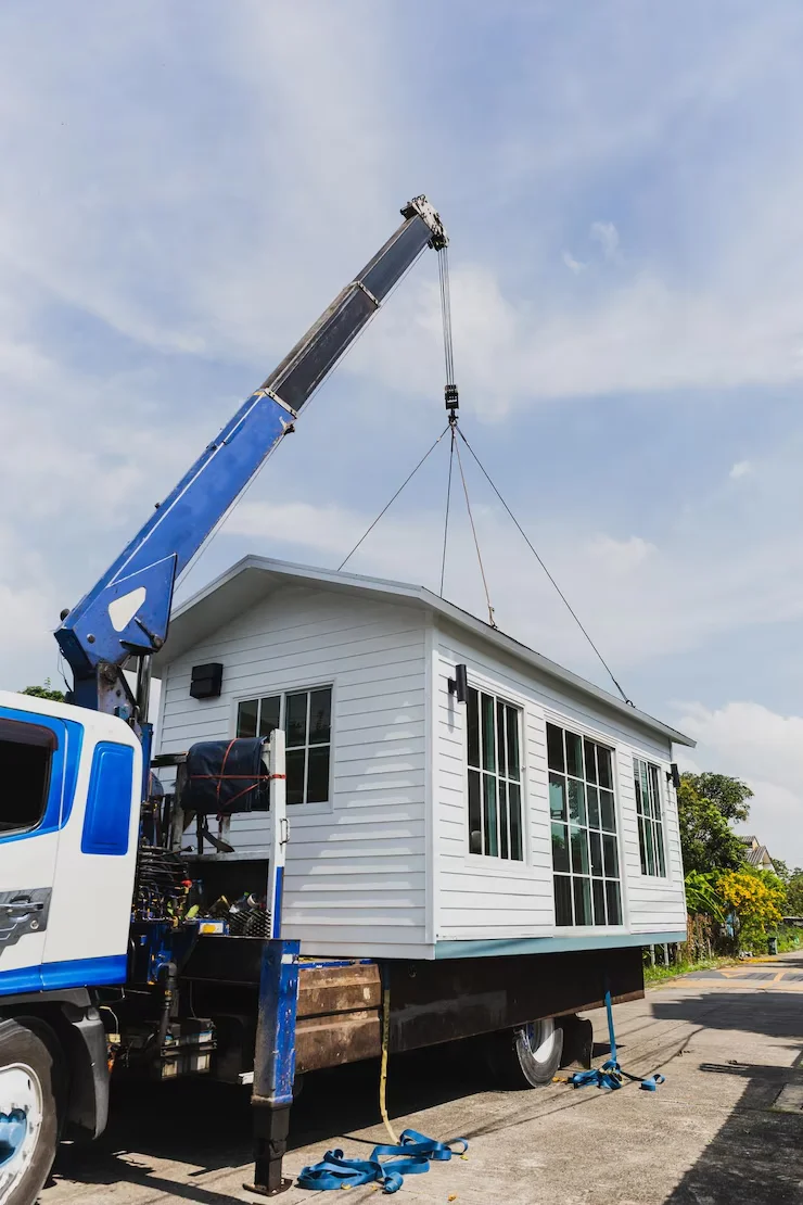 crane lifting knock down private house