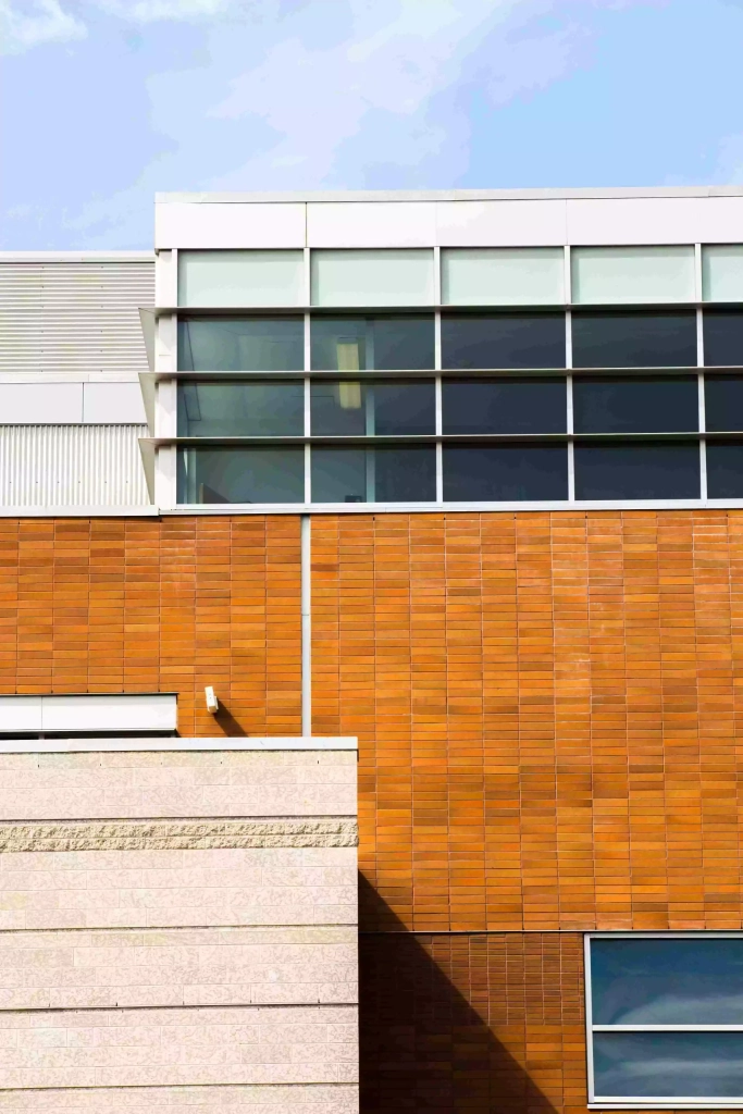 front view building with bricks stone