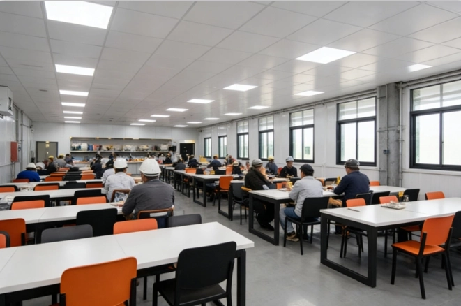 modular dining hall inside large workforce accommodation camp