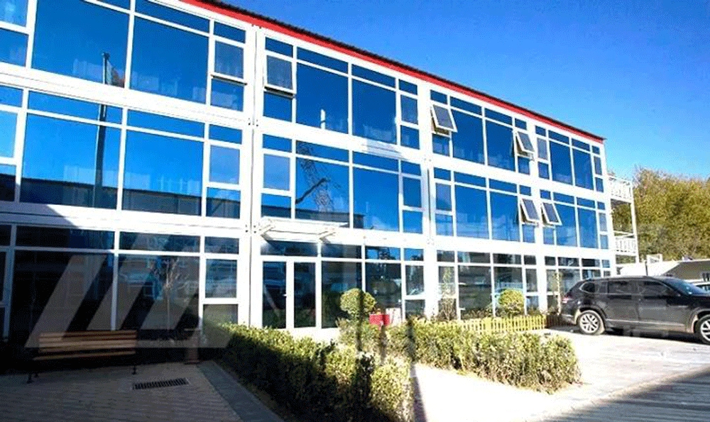 container house office building facade glass structure