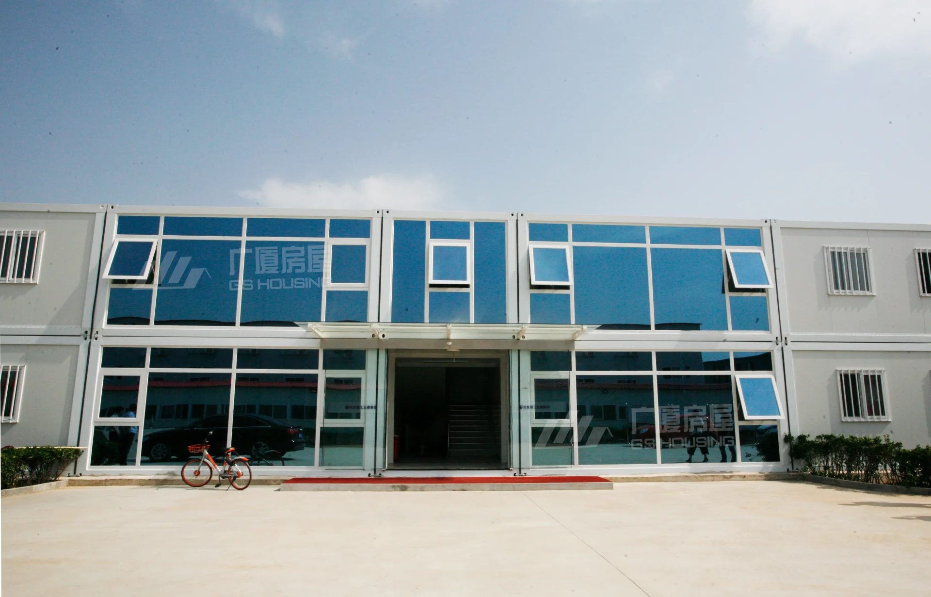 container office building entrance with glass curtain wall container office building entrance with glass curtain wall