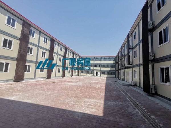 courtyard view of multi storey military camp container house