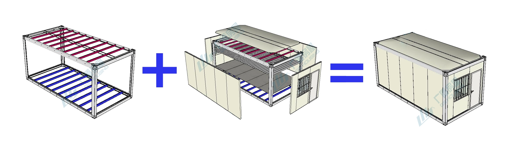 flat pack container house steel frame stacking in factory production line