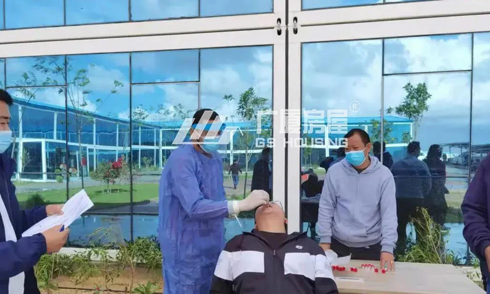 health check area outside modular container office building