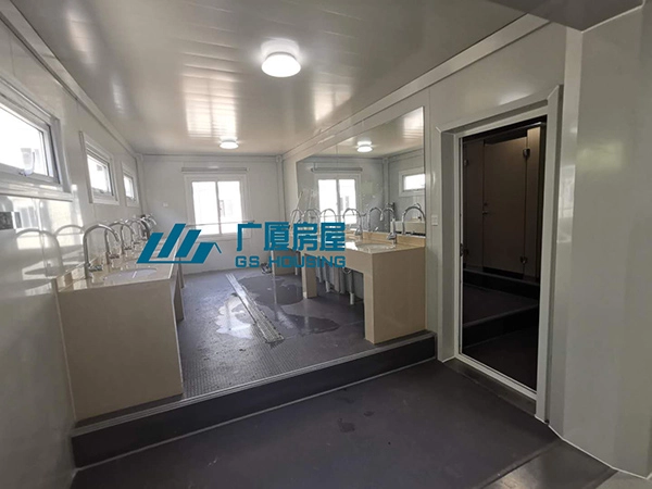 interior washing area in military camp modular accommodation building
