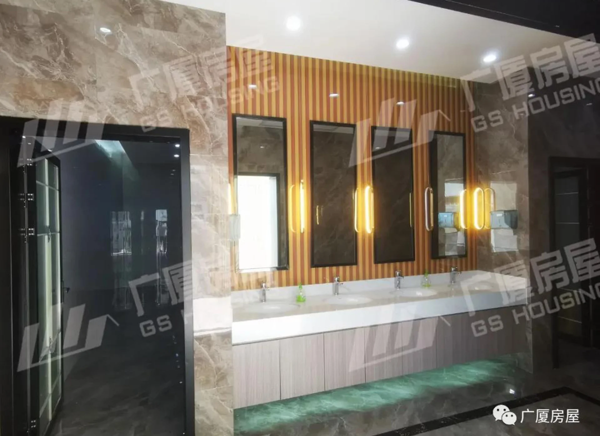modern conference room interior with long table layout in GS Housing modular exhibition building