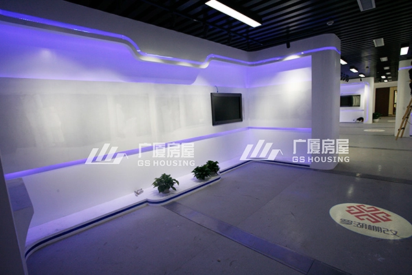 modern modular exhibition space interior with curved wall lighting and display screen modern modular exhibition space interior with curved wall lighting and display screen