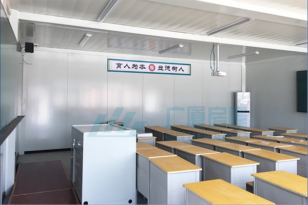 modular classroom interior with desks and teaching blackboard in school building modular classroom interior with desks and teaching blackboard in school building