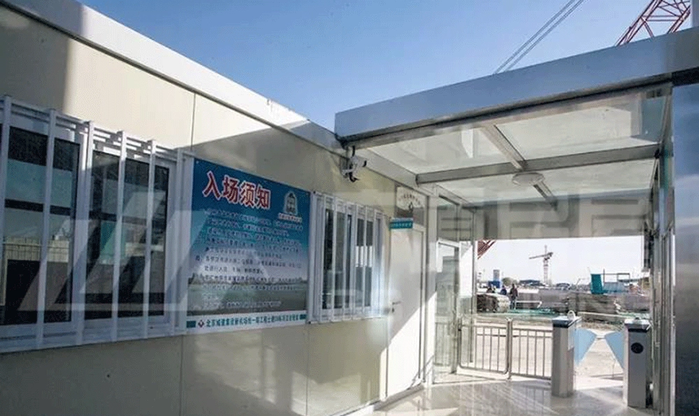 modular construction entrance canopy security gate