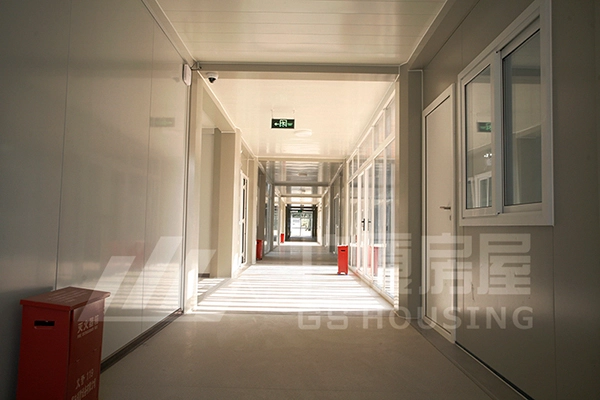 modular container building corridor with glass partitions and room doors modular container building corridor with glass partitions and room doors