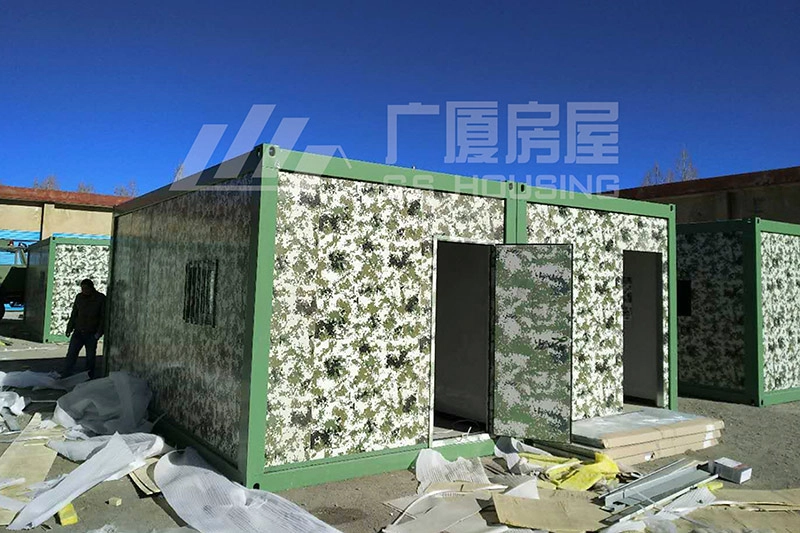 modular military camp container house with camouflage wall panels