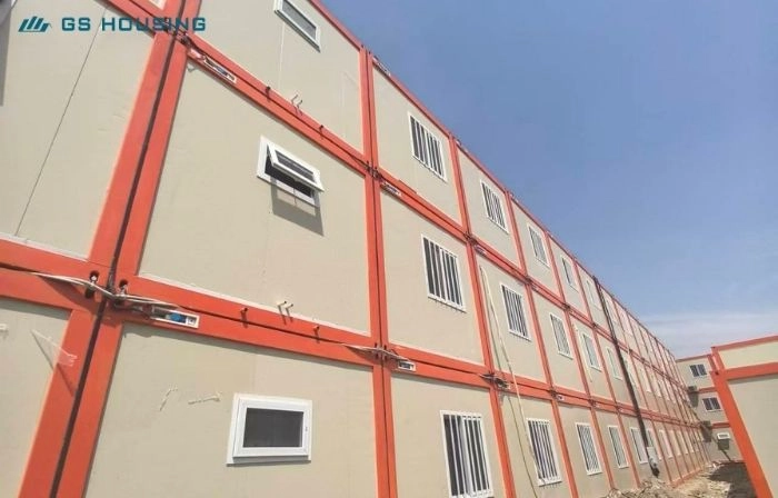 prefabricated modular buildings multi unit row construction site overview
