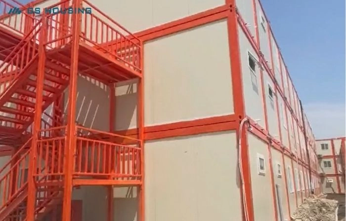 red steel staircase modular buildings structure external access system