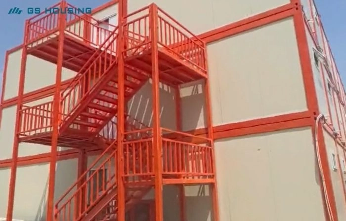 steel frame modular buildings external staircase system installation view
