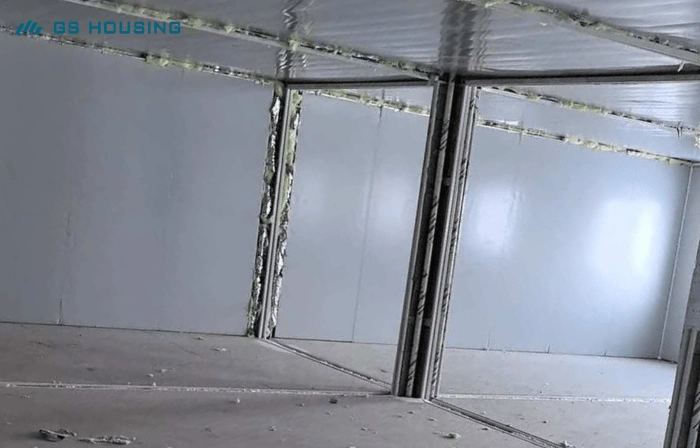 steel modular building interior wall panel connection detail