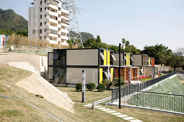 two-story modular container building with colorful facade two-story modular container building with colorful facade