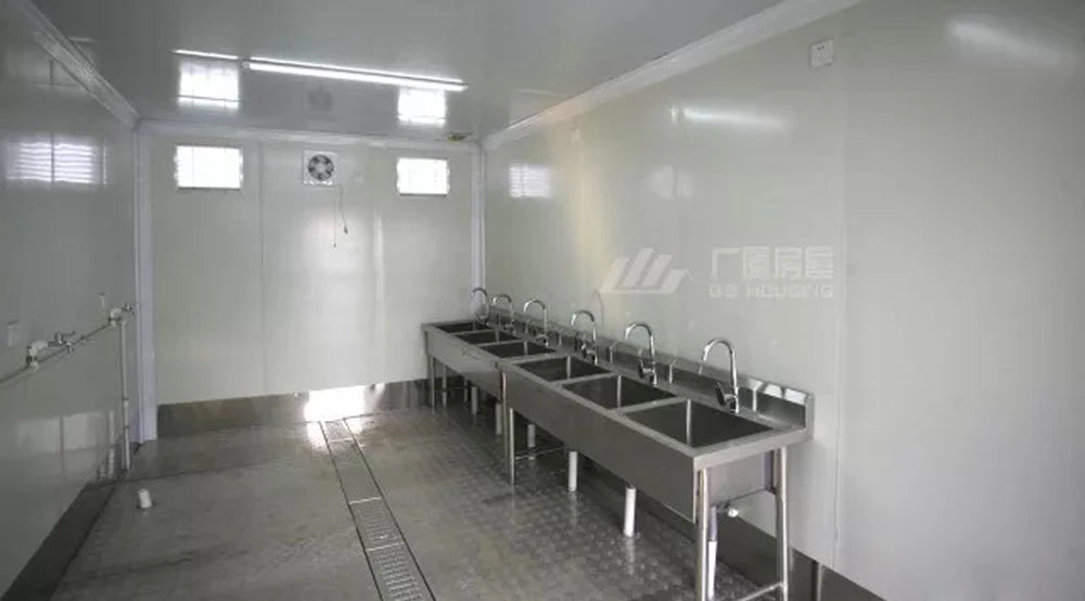 washroom area with multiple sinks inside modular public building washroom area with multiple sinks inside modular public building