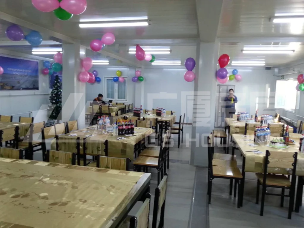 worker canteen dining hall inside modular camp building