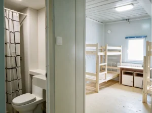 Four-person worker accommodation container interior with optional en-suite bathroom
