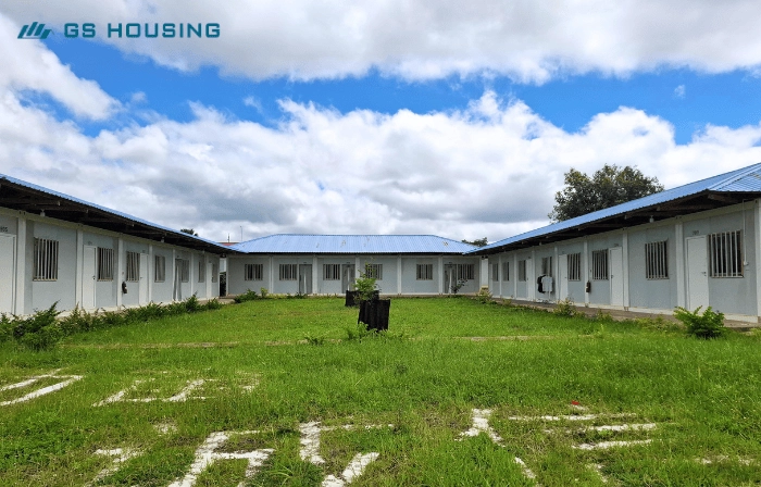 central courtyard prefab accommodation camp building layout Tanzania