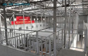 galvanised steel structure inside a multi-storey modular container site office