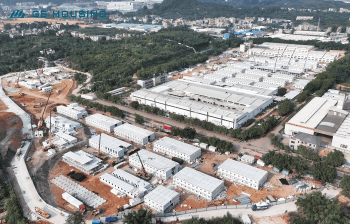 labor camp aerial view of large modular worker accommodation town
