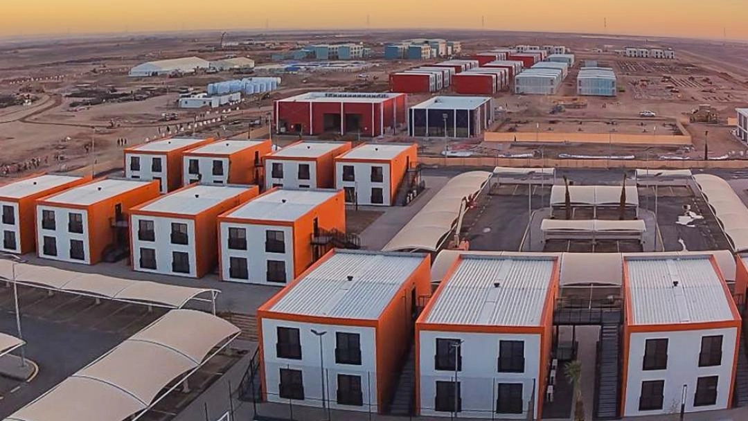 labor camp aerial view of prefab accommodation modules for NEOM project