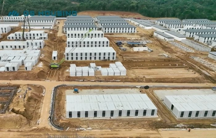 mining camp aerial view of large scale modular accommodation site layout