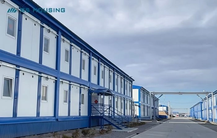 modular camp corridor between modular accommodation buildings in oil and gas field