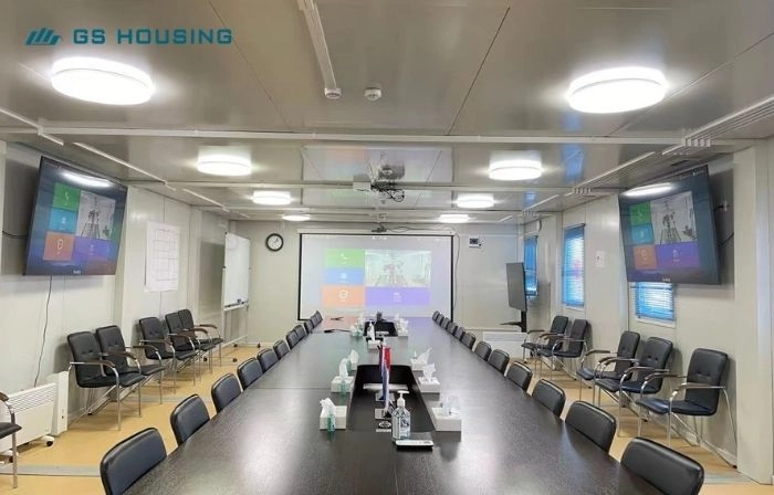 modular camp meeting room interior for oil and gas project coordination