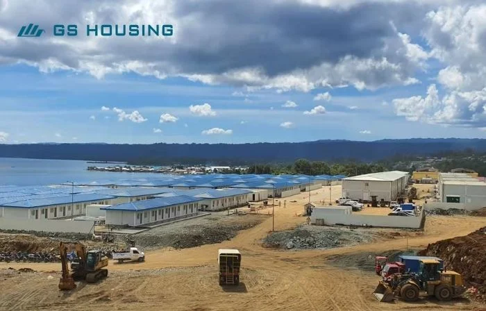 prefab construction camp coastal construction site with modular facilities