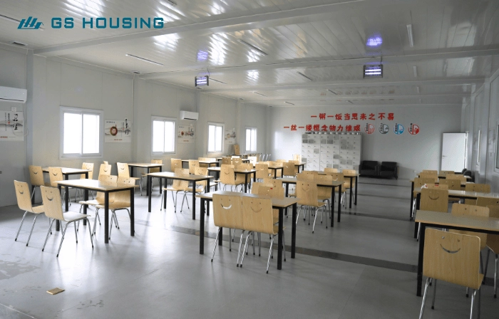 prefab container house dining hall interior for Ethiopia camp project