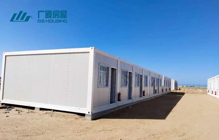 worker camp flat pack container house dormitory exterior in desert site