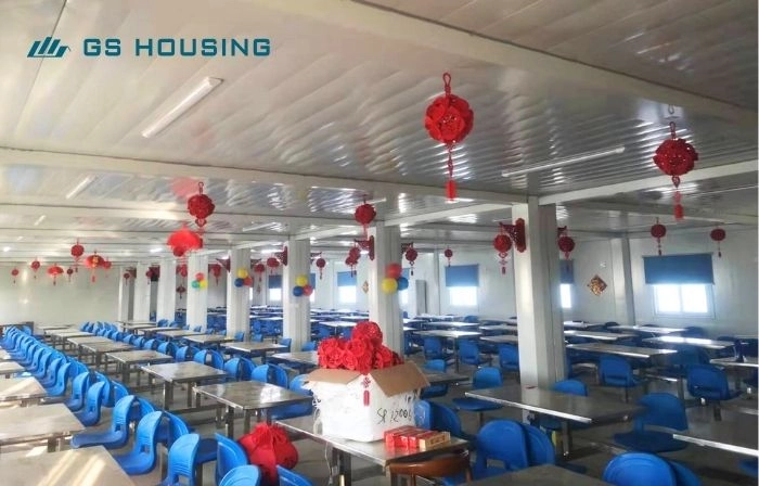 worker dining hall modular camp cafeteria interior seating arrangement