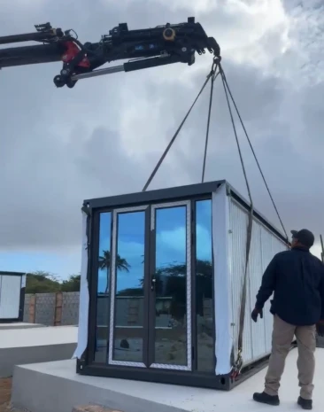 20ft foldable container home crane lifting on Aruba residential site 20ft foldable container home crane lifting on Aruba residential site