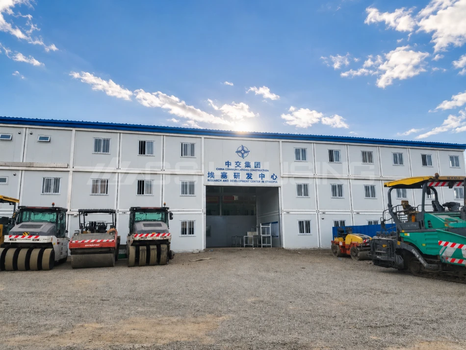Three-storey flat pack container office and laboratory building at an Ethiopia research center