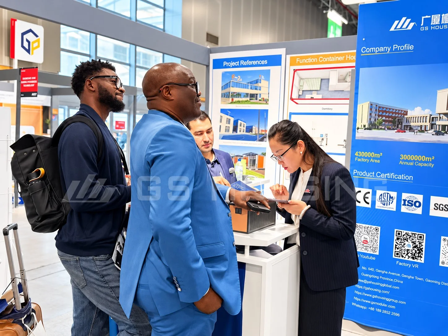 GS Housing discussing modular building projects with visitors at BATIMAT 2026